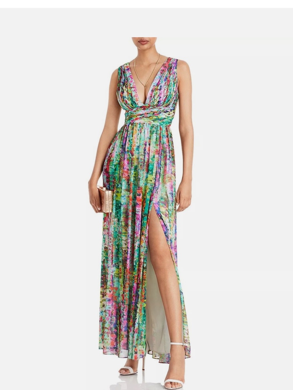 Aidan Mattox Green Pink Maxi Dress size 2